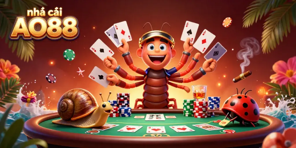 Engage with the thrilling action at nhà cái AO88 featuring a dynamic animated poker scene.