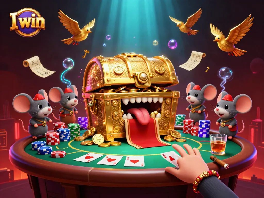 I win by drawing high poker hands in a captivating casino scene filled with vibrant colors and rich details