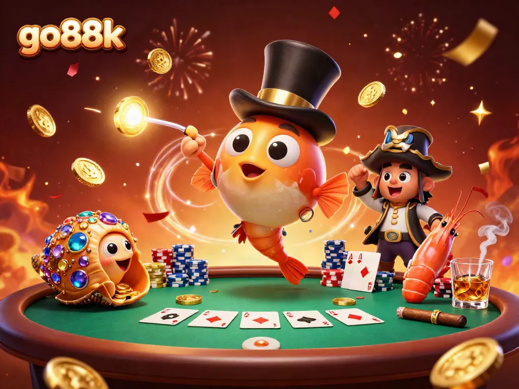 Engage in thrilling gameplay with go88k at a poker table amidst a festive underwater scene.