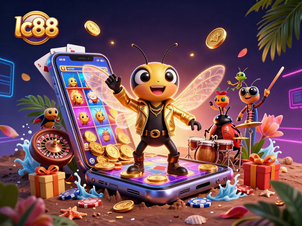 Experience the thrilling action of lc88 slots with an electrifying 3D scene featuring vibrant characters.