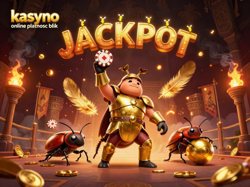 Experience the thrill of kasyno online platnosc blik with a heroic beetle lifting a poker chip in victory.